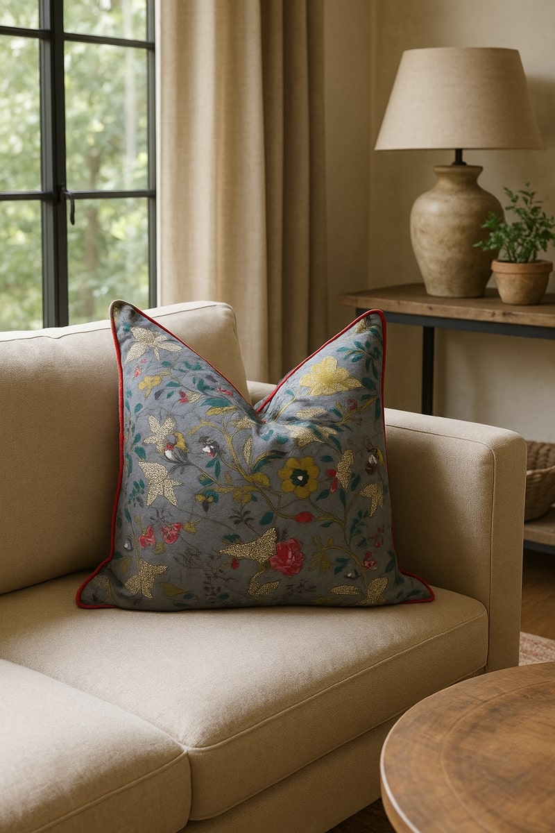 Avian Escape Cushion - Artisan Handmade Cotton Decorative Pillow