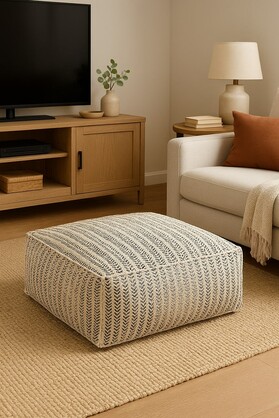 Modern Handwoven Cotton Ottoman | Boho Style Pouf Footstool