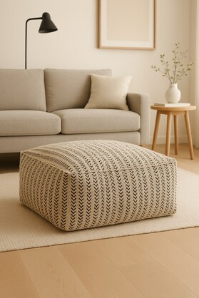 Modern Handwoven Cotton Ottoman | Boho Style Pouf Footstool