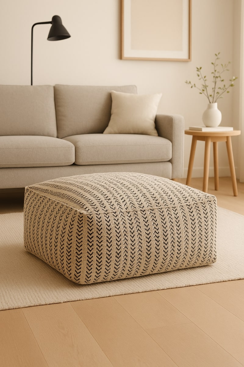 Modern Handwoven Cotton Ottoman | Boho Style Pouf Footstool