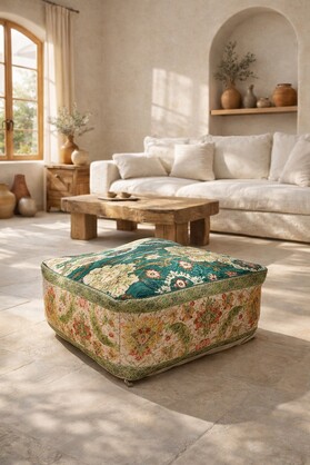 Handwoven Vintage Kilim Ottoman Cotton Floor Cushion Cover