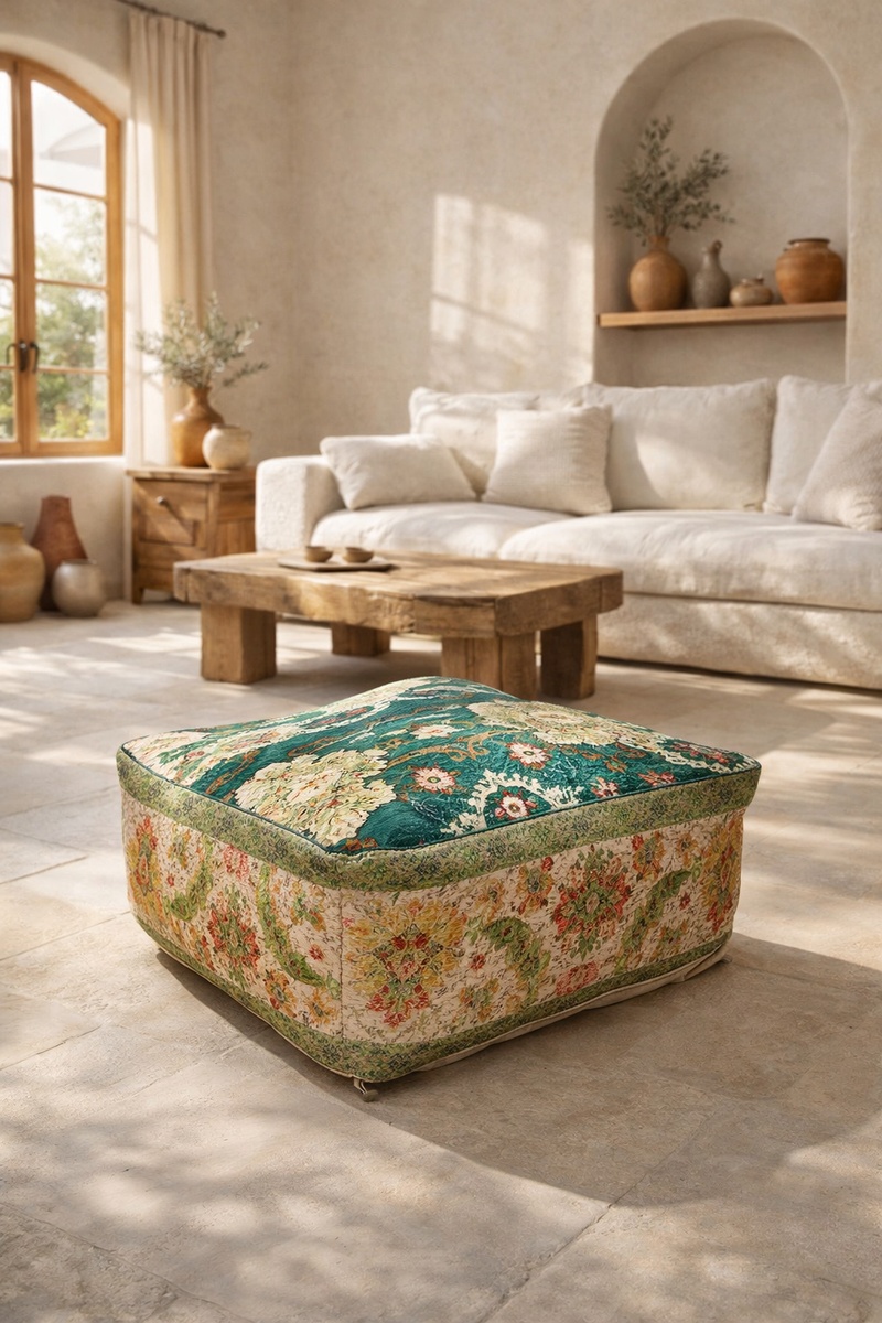 Handwoven Vintage Kilim Ottoman Cotton Floor Cushion Cover