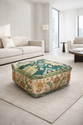 Handwoven Vintage Kilim Ottoman Cotton Floor Cushion Cover