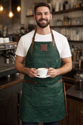 Premium Forest Green Leather Apron - Signature Work Apron 80x60 cm