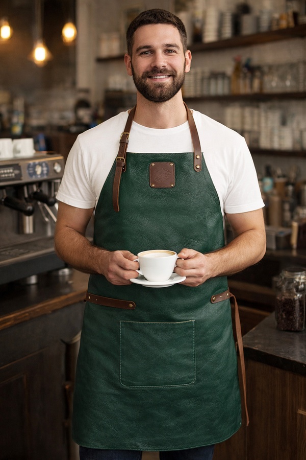 Premium Forest Green Leather Apron - Signature Work Apron 80x60 cm