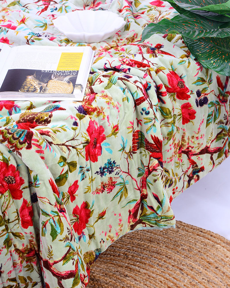 Velvet Frida Kantha Quilt Cotton Patchwork Handamade Floral Comforter Bedspread Blanket Bedcover Indian Multicoloured
