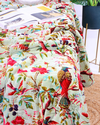 Velvet Frida Kantha Quilt Cotton Patchwork Handamade Floral Comforter Bedspread Blanket Bedcover Indian Multicoloured