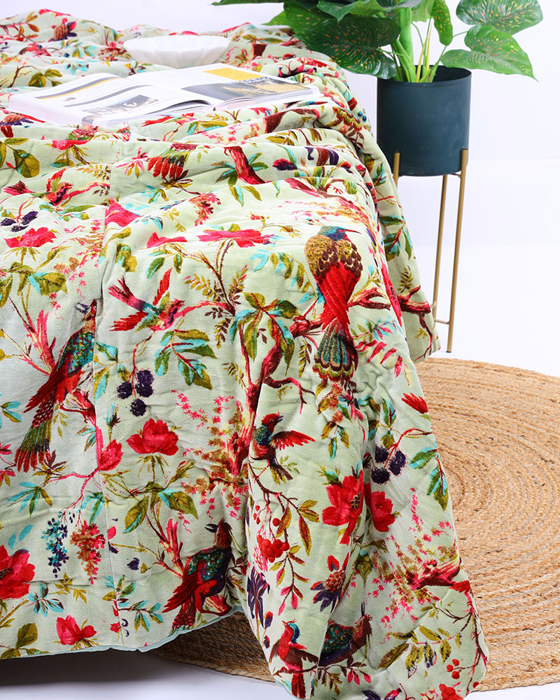 Velvet Frida Kantha Quilt Cotton Patchwork Handamade Floral Comforter Bedspread Blanket Bedcover Indian Multicoloured
