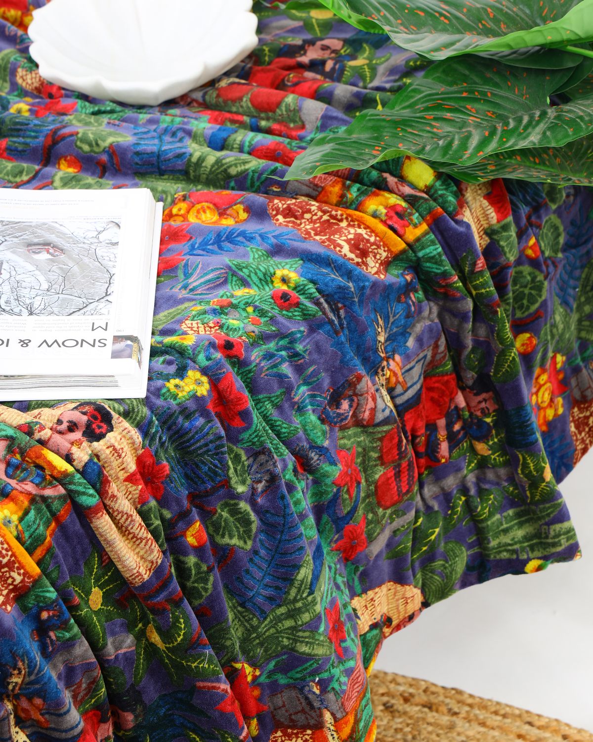 Velvet Frida Kantha Quilt Cotton Patchwork Handamade Floral Comforter Bedspread Blanket Bedcover Indian Blue
