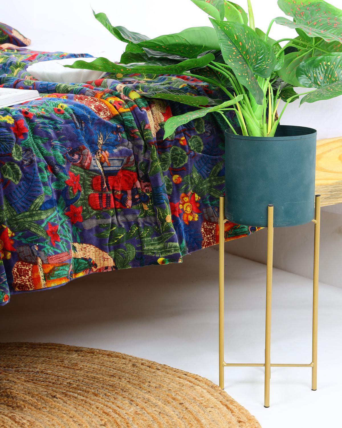 Velvet Frida Kantha Quilt Cotton Patchwork Handamade Floral Comforter Bedspread Blanket Bedcover Indian Blue