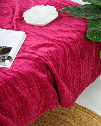 Linen Connections Handmade Printed Quilt Double Bohemian Boho Velvet Bedspread