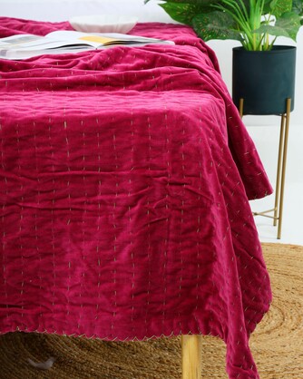 Linen Connections Handmade Printed Quilt Double Bohemian Boho Velvet Bedspread
