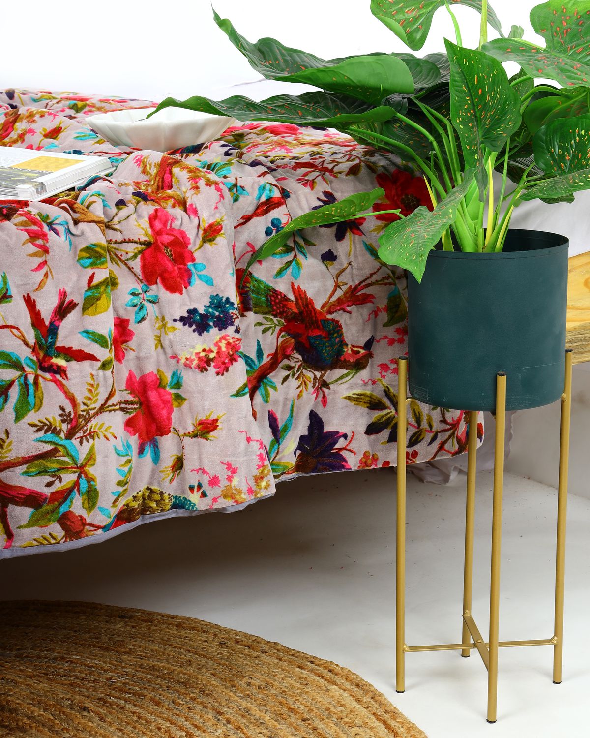 Velvet Frida Kantha Quilt Cotton Patchwork Handamade Floral Comforter Bedspread Blanket Bedcover Indian Pink