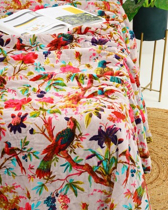 Velvet Frida Kantha Quilt Cotton Patchwork Handamade Floral Comforter Bedspread Blanket Bedcover Indian Pink