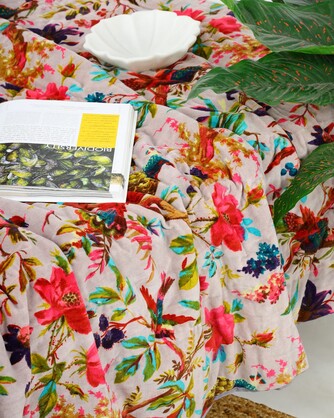 Velvet Frida Kantha Quilt Cotton Patchwork Handamade Floral Comforter Bedspread Blanket Bedcover Indian Pink
