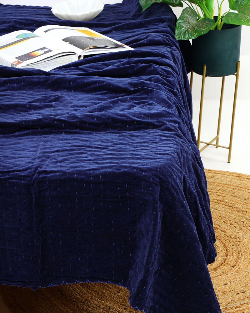 Linen Connections Block Print Quilt Bedspread Bohemian Boho Velvet Handmade