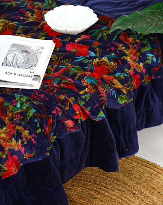 Velvet Frida Kantha Quilt Cotton Patchwork Handamade Comforter Bedspread Blanket Bedcover Indian Blue