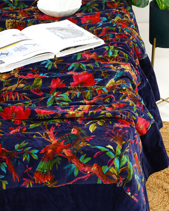 Velvet Frida Kantha Quilt Cotton Patchwork Handamade Comforter Bedspread Blanket Bedcover Indian Blue