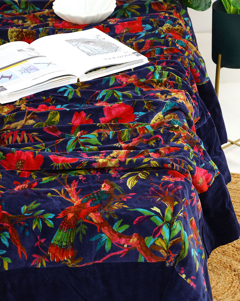 Velvet Frida Kantha Quilt Cotton Patchwork Handamade Comforter Bedspread Blanket Bedcover Indian Blue