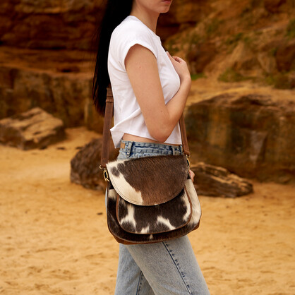 Handmade genuine cowhide leather tote messenger bag