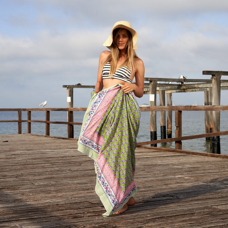Cotton Sarong | Block Print Sarong Pareo | Cotton Boho Scarf | Neck Head Wrap|Beach Sarong - SAR28