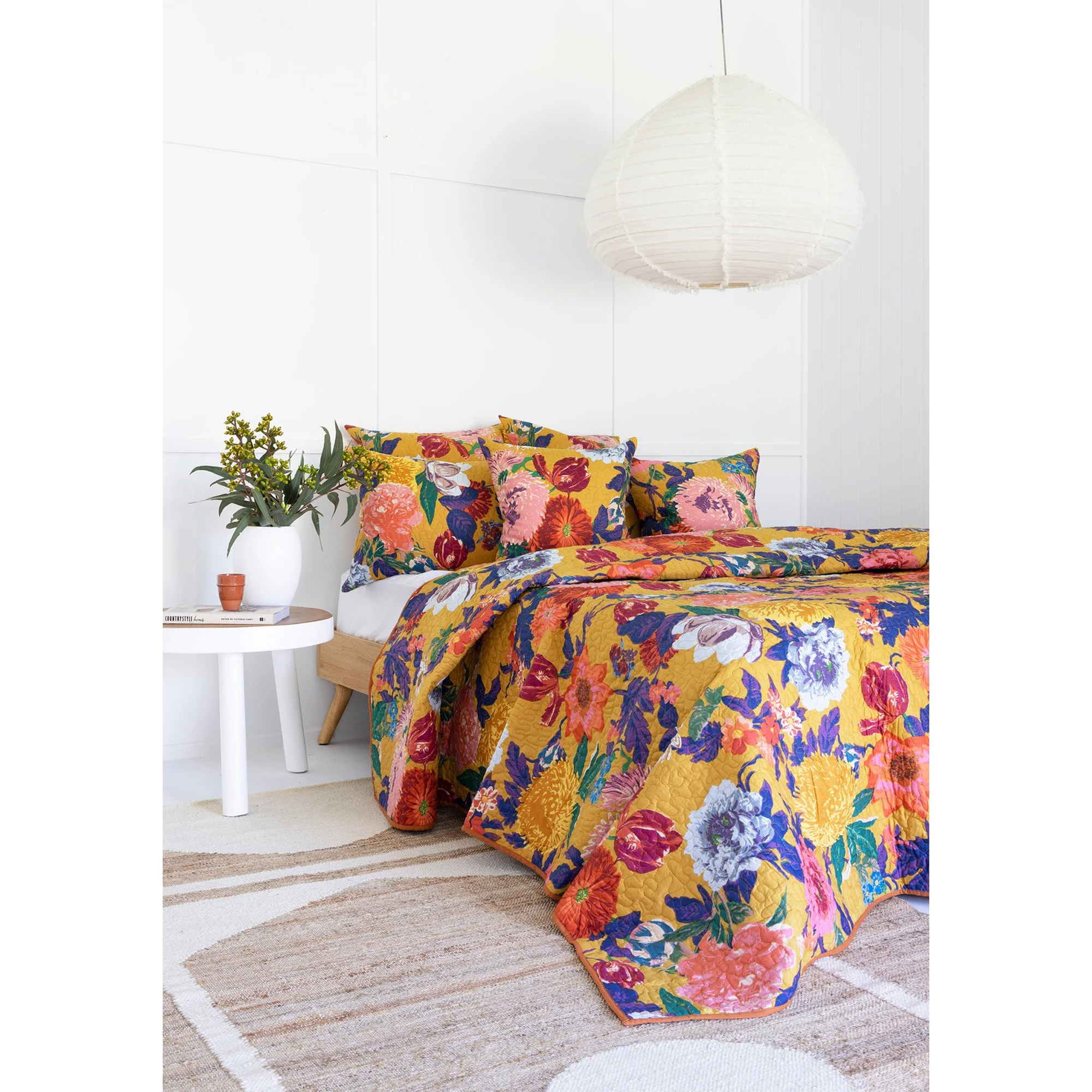 Floral Cotton Quilt Throw Bedspread Block Print Quilt Indian Quilt Comforter Duvet Cover Quilt Gift - Mustard Anthro-QT03