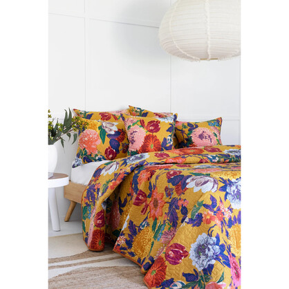 Floral Cotton Quilt Throw Bedspread Block Print Quilt Indian Quilt Comforter Duvet Cover Quilt Gift - Mustard Anthro-QT03