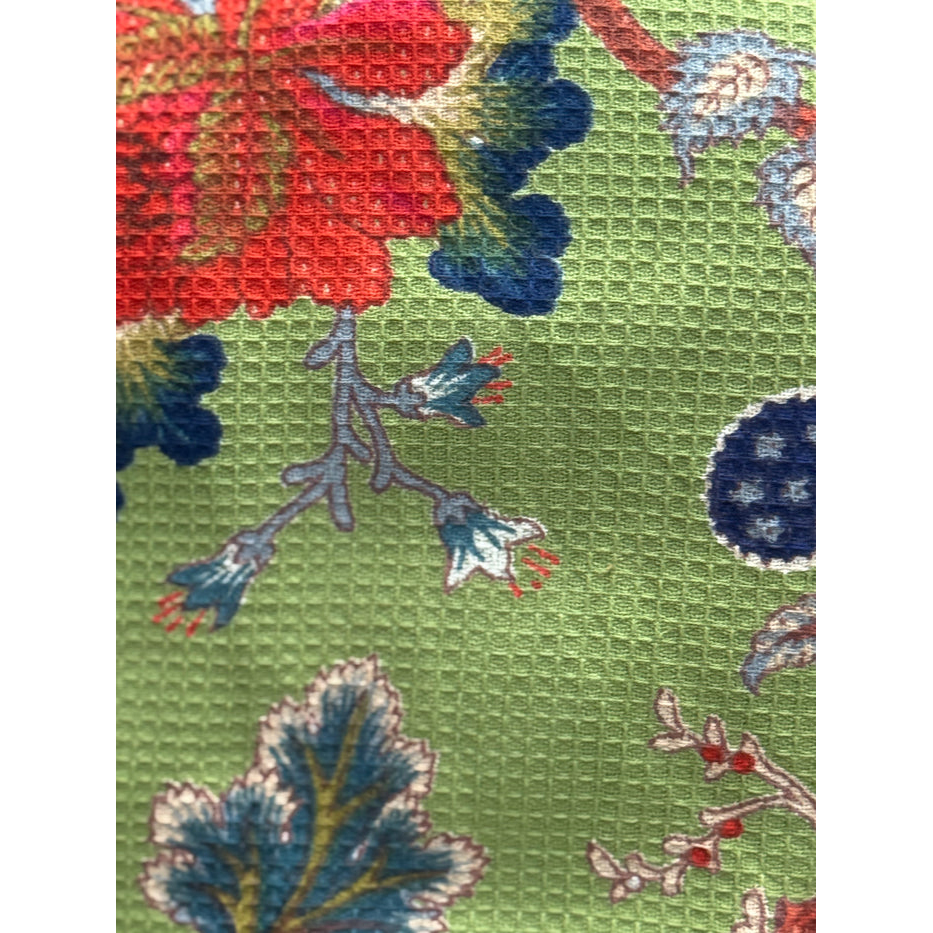 Green Floral Waffle Cotton Kimono Robe - Loungewear, Beach & Travel