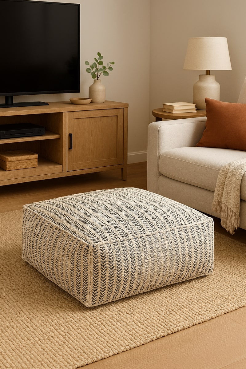 Bohemian Handwoven Cotton Pouf | Textured Modern Footstool