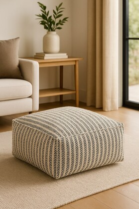 Bohemian Handwoven Cotton Pouf | Textured Modern Footstool