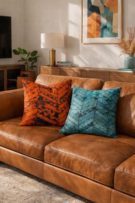 Cowhide Cushion Covers Set of 2 | Teal & Rust Chevron