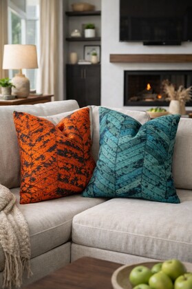 Cowhide Cushion Covers Set of 2 | Teal & Rust Chevron