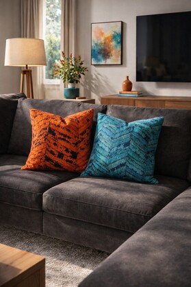 Cowhide Cushion Covers Set of 2 | Teal & Rust Chevron