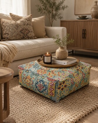 Tribal Ottoman Cushion Cover | Multicolor Boho Handwoven Pouf