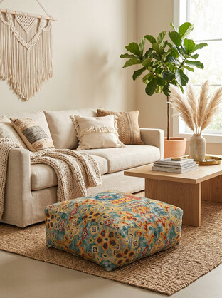 Tribal Ottoman Cushion Cover | Multicolor Boho Handwoven Pouf