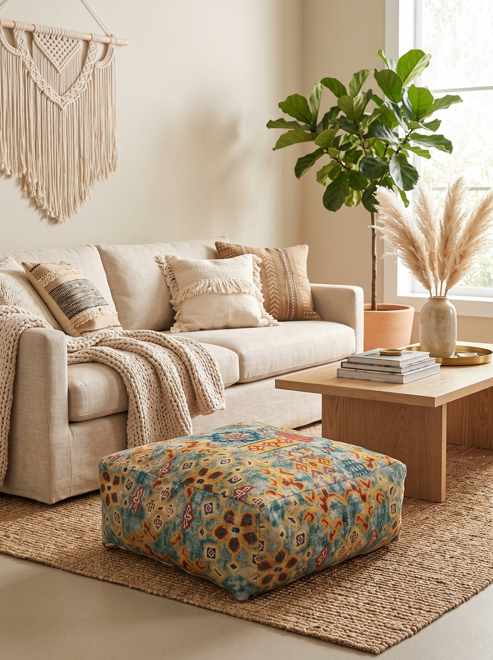 Tribal Ottoman Cushion Cover | Multicolor Boho Handwoven Pouf