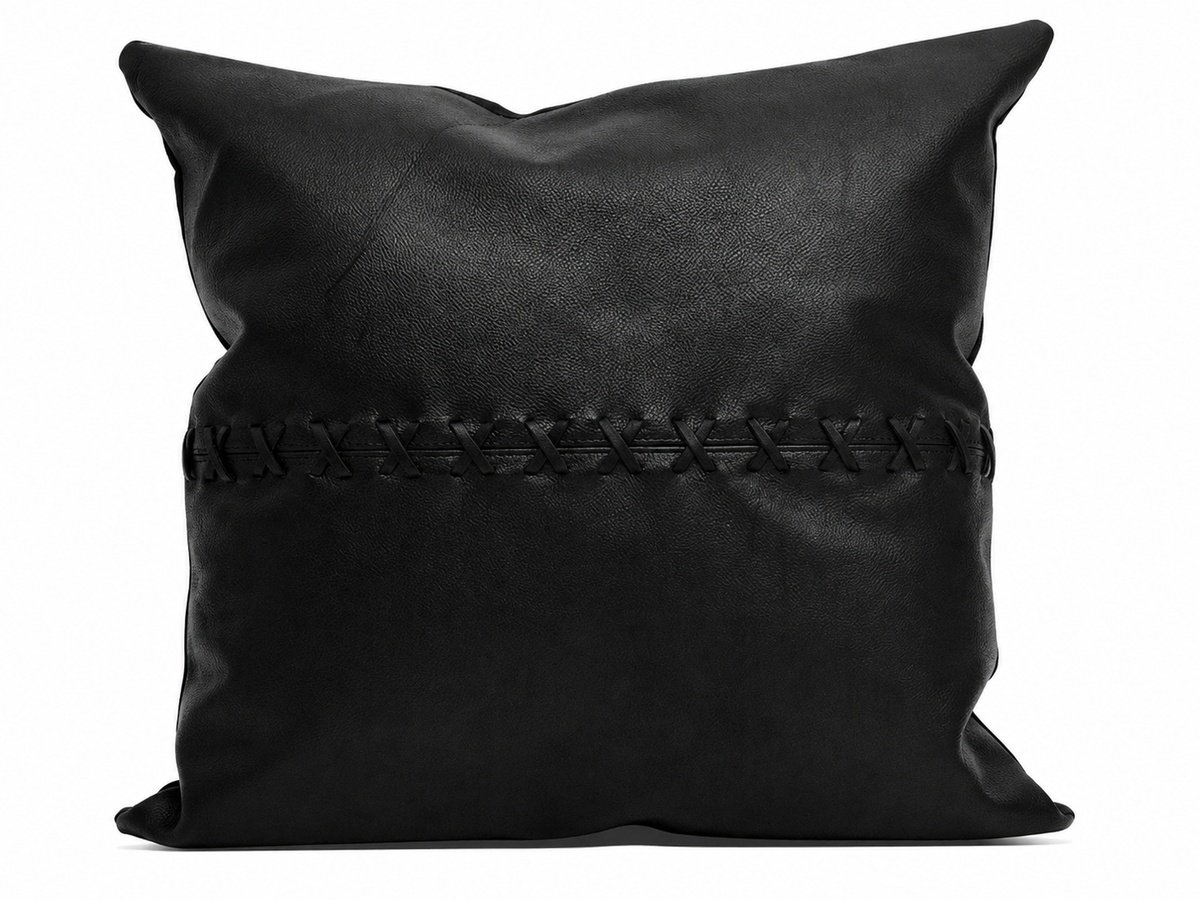 Tan Leather Cushion Cover - Black Crosses