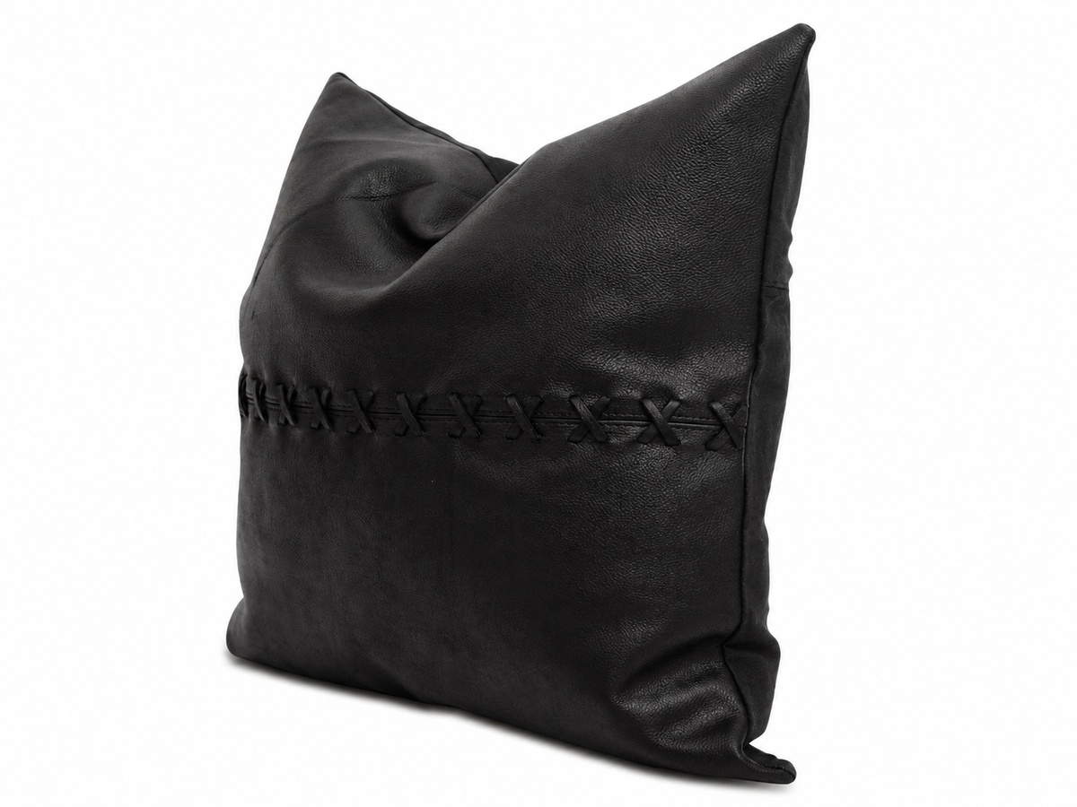 Tan Leather Cushion Cover - Black Crosses