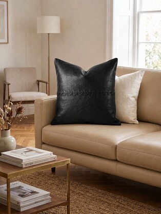 Tan Leather Cushion Cover - Black Crosses