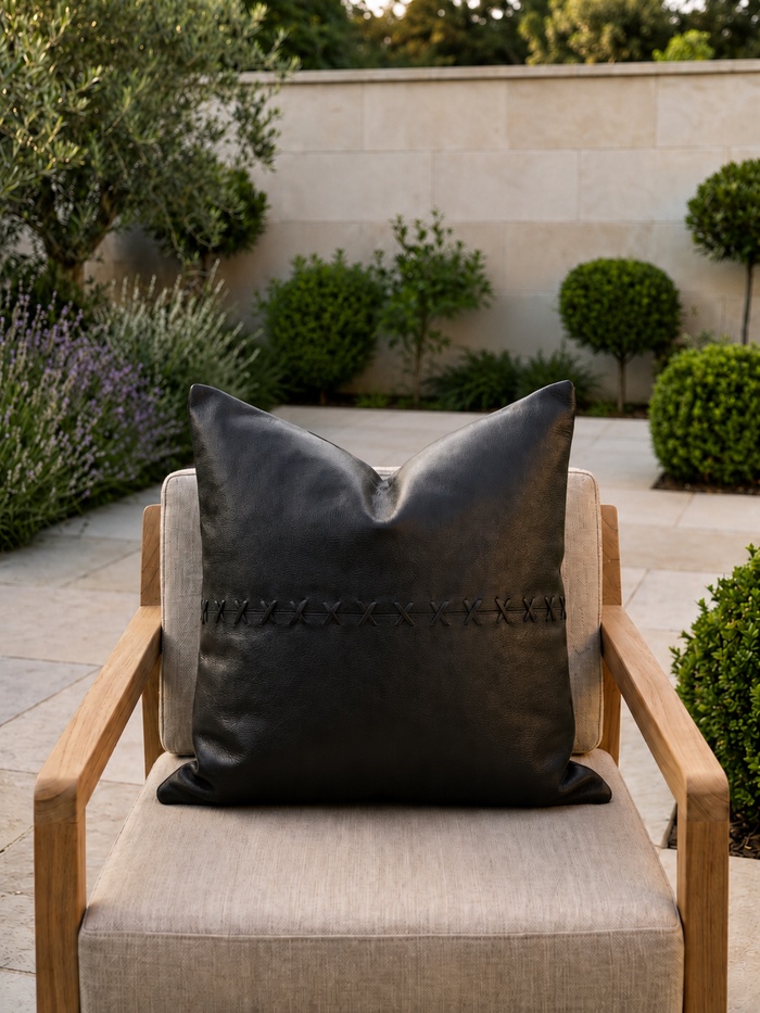 Tan Leather Cushion Cover - Black Crosses
