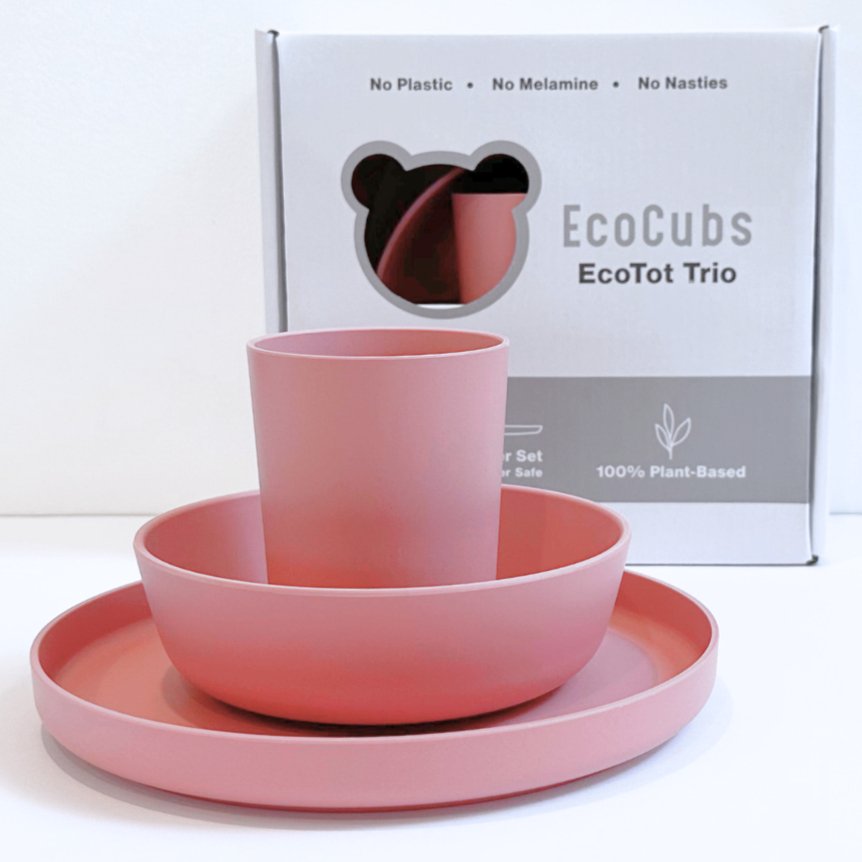 Children's Bamboo Dinnerware Gift Set. 100% Plant-based. Pink Clay.