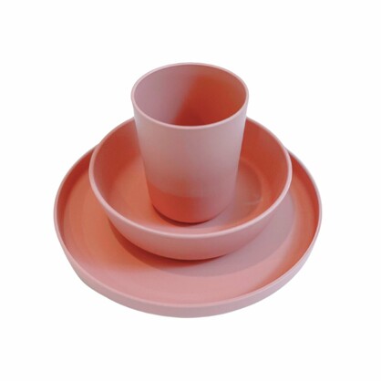 Children's Bamboo Dinnerware Gift Set. 100% Plant-based. Pink Clay.