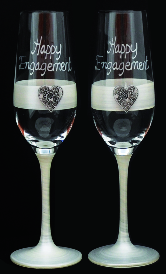 PAIR OF CHAMPAGNE FLUTES ENGAGEMENT (HEART OF STEEL)
