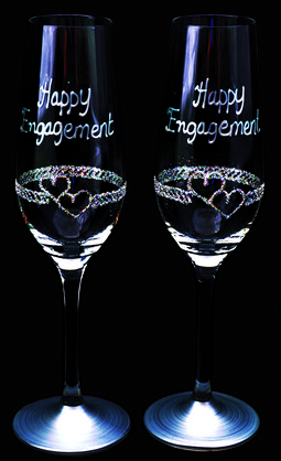 PAIR OF ENGAGEMENT FLUTES DOUBLE HEART