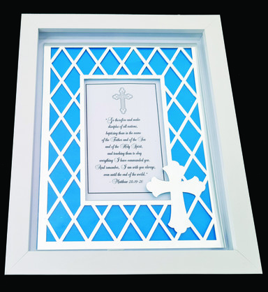 DESIGNER EXQUISITE SHADOW BOX FRAME CROSS SILVER/BLUE 4x6