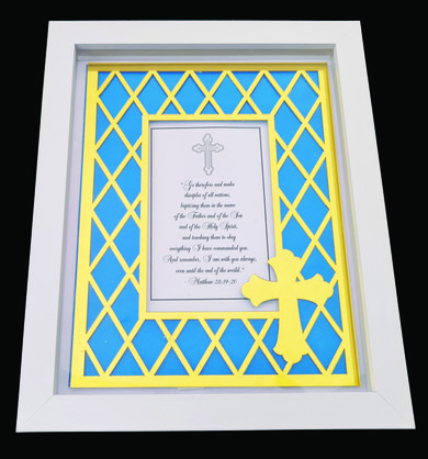 DESIGNER EXQUISITE SHADOW BOX FRAME CROSS GOLD/BLUE 4x6