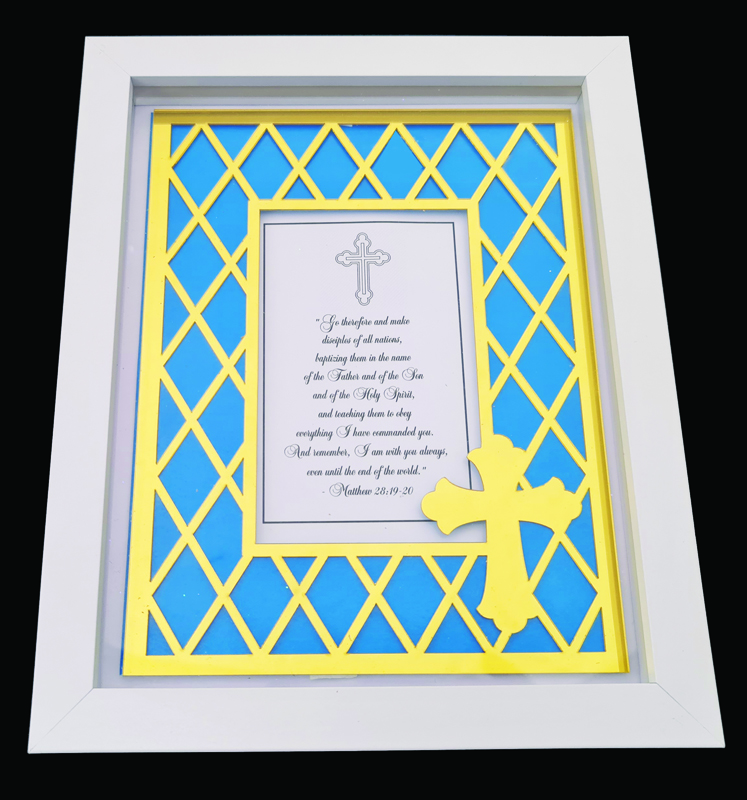 DESIGNER EXQUISITE SHADOW BOX FRAME CROSS GOLD/BLUE 4x6