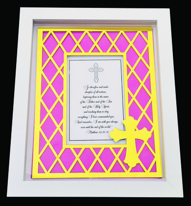 DESIGNER EXQUISITE SHADOW BOX FRAME CROSS GOLD/PINK 4x6