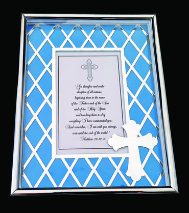 DESIGNER EXQUISITE METAL FRAME CROSS SILVER/BLUE 4x6