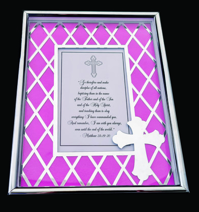 DESIGNER EXQUISITE METAL FRAME CROSS SILVER/PINK 4x6